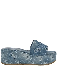 Guess Bintai Denim Jacquard Embroidered Logo Detail Platform Slides