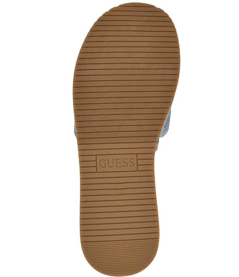 Guess Bintai Denim Jacquard Embroidered Logo Detail Platform Slides