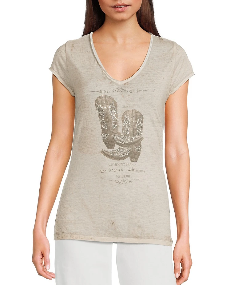 Guess Bling Boots Burnout Short Sleeve T-Shirt