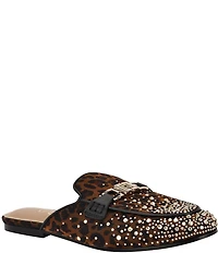 Guess Bommiyaa Leopard Print Rhinestone Logo Hardware Mules