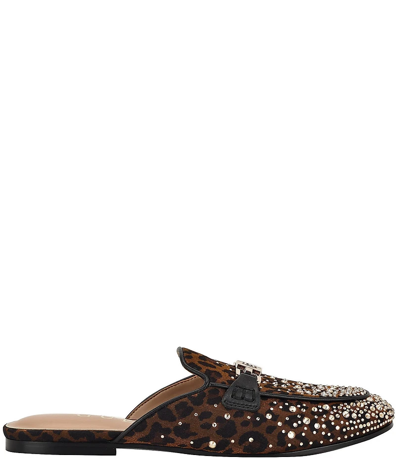 Guess Bommiyaa Leopard Print Rhinestone Logo Hardware Mules