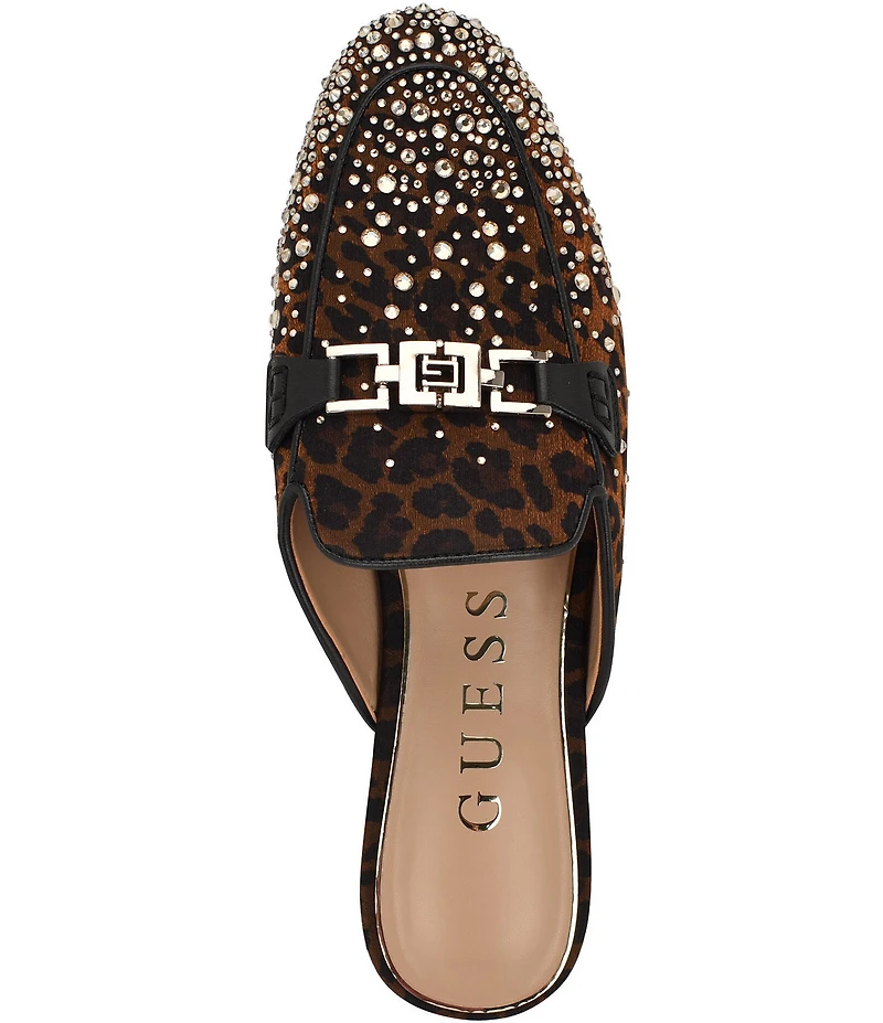 Guess Bommiyaa Leopard Print Rhinestone Logo Hardware Mules