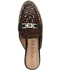 Guess Bommiyaa Leopard Print Rhinestone Logo Hardware Mules