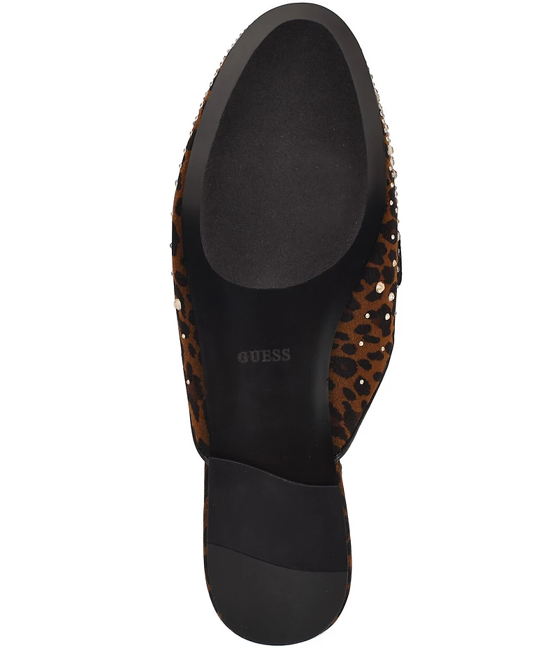 Guess Bommiyaa Leopard Print Rhinestone Logo Hardware Mules