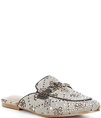 Guess Bommiyaa Logo Print Rhinestone Hardware Mules