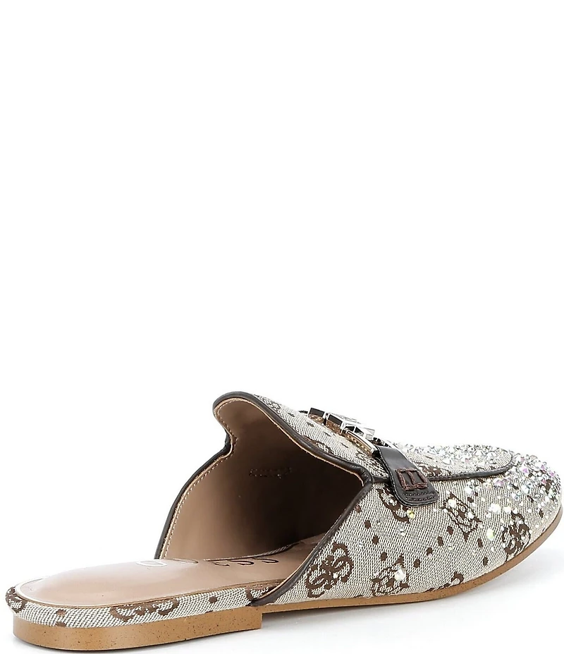 Guess Bommiyaa Logo Print Rhinestone Hardware Mules