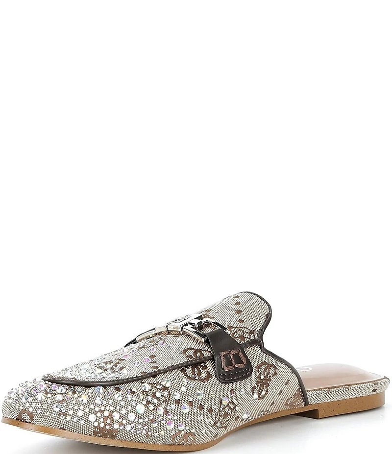 Guess Bommiyaa Logo Print Rhinestone Hardware Mules