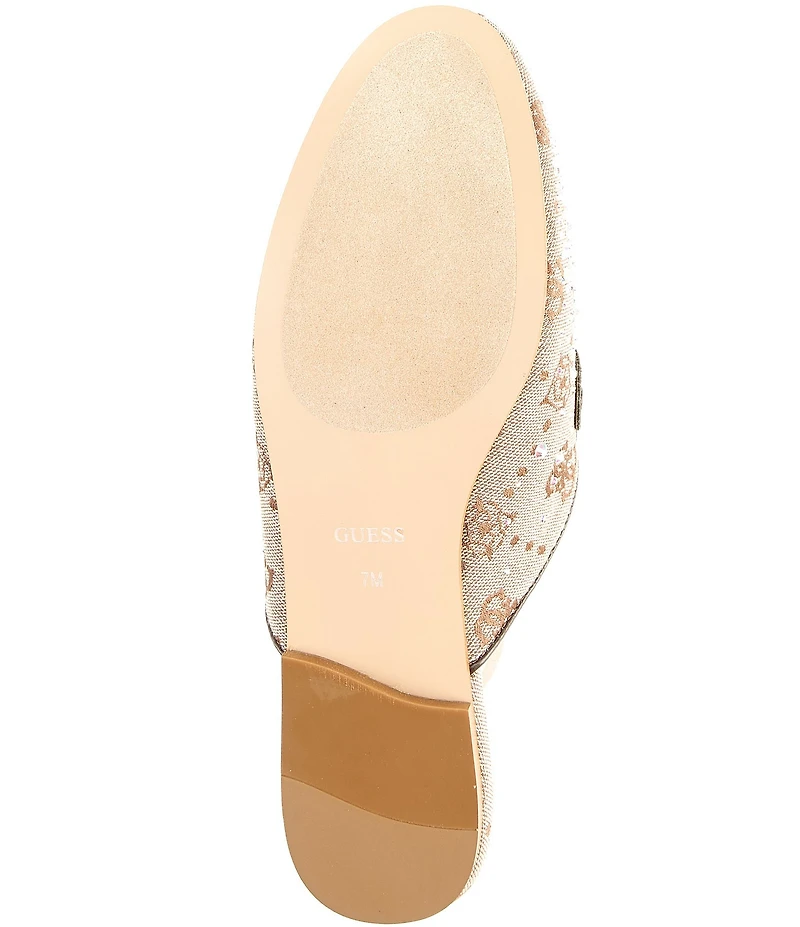 Guess Bommiyaa Logo Print Rhinestone Hardware Mules