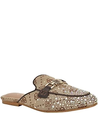 Guess Bommiyaa Logo Print Rhinestone Hardware Mules