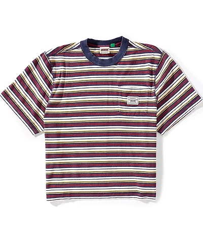 Guess Boxy Fit Cropped Striped Graphic Logo Short Sleeve T-Shirt