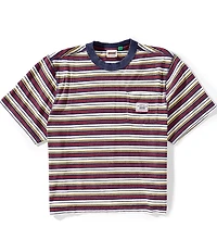 Guess Boxy Fit Cropped Striped Graphic Logo Short Sleeve T-Shirt