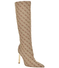Guess Candeley Logo Print Tall Heel Boots