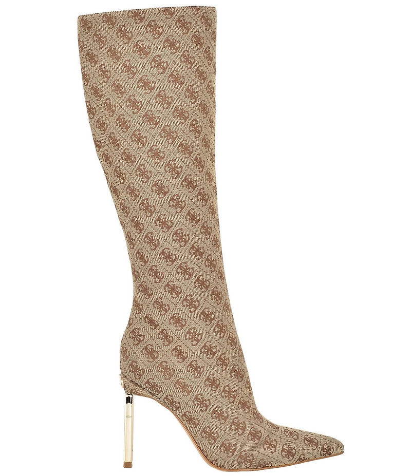 Guess Candeley Logo Print Tall Heel Boots