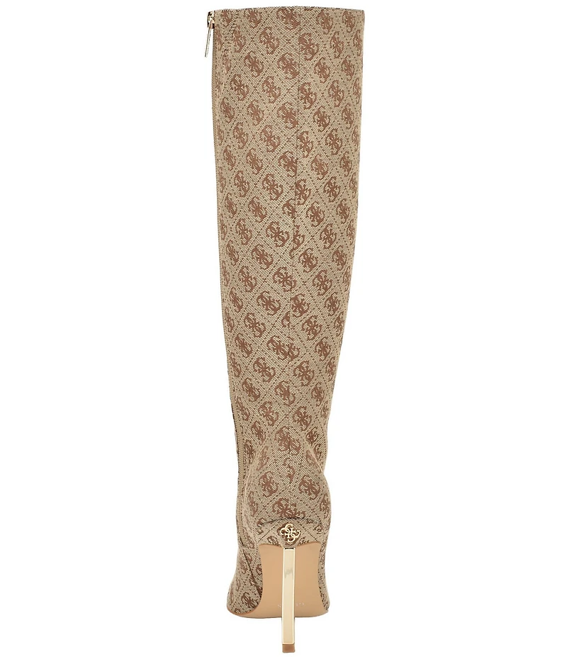 Guess Candeley Logo Print Tall Heel Boots
