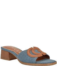 Guess Cerinna Denim Logo Block Heel Slide Sandals