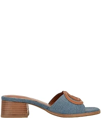 Guess Cerinna Denim Logo Block Heel Slide Sandals