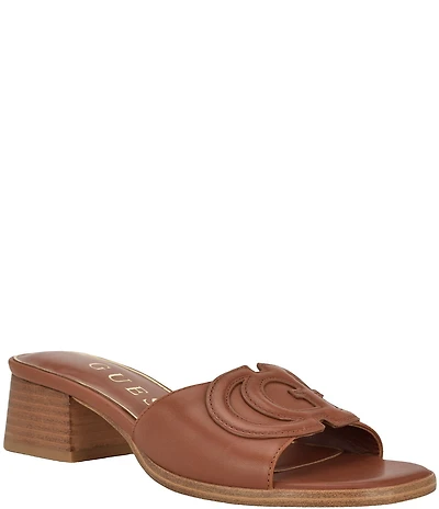 Guess Cerinna Leather Logo Block Heel Slide Sandals