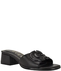 Guess Cerinna Leather Patent Logo Block Heel Slide Sandals