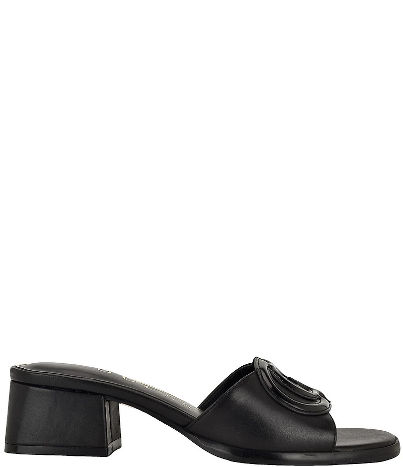 Guess Cerinna Leather Patent Logo Block Heel Slide Sandals