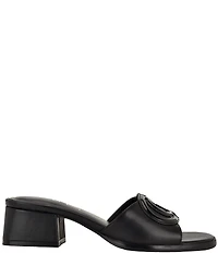 Guess Cerinna Leather Patent Logo Block Heel Slide Sandals