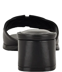 Guess Cerinna Leather Patent Logo Block Heel Slide Sandals