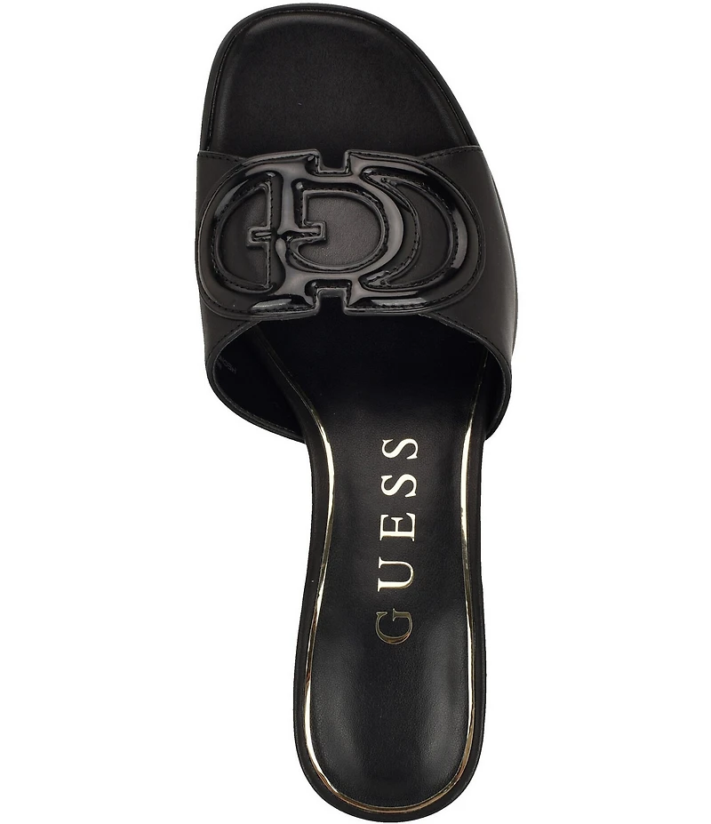 Guess Cerinna Leather Patent Logo Block Heel Slide Sandals