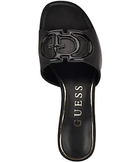 Guess Cerinna Leather Patent Logo Block Heel Slide Sandals