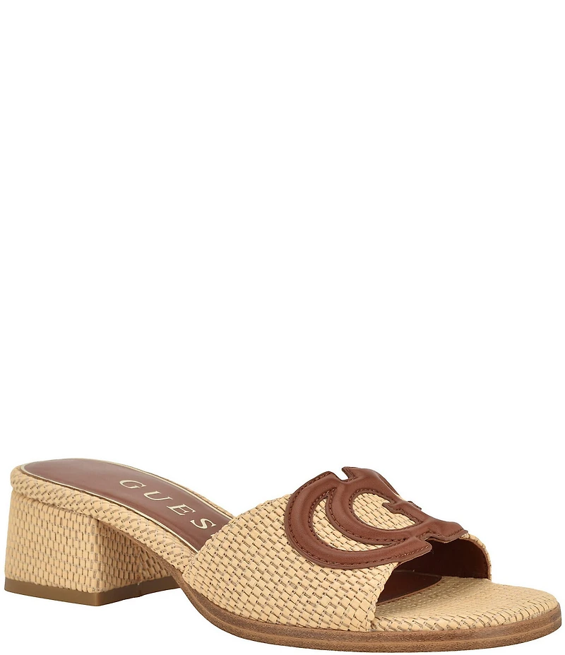 Guess Cerinna Raffia Logo Block Heel Slide Sandals