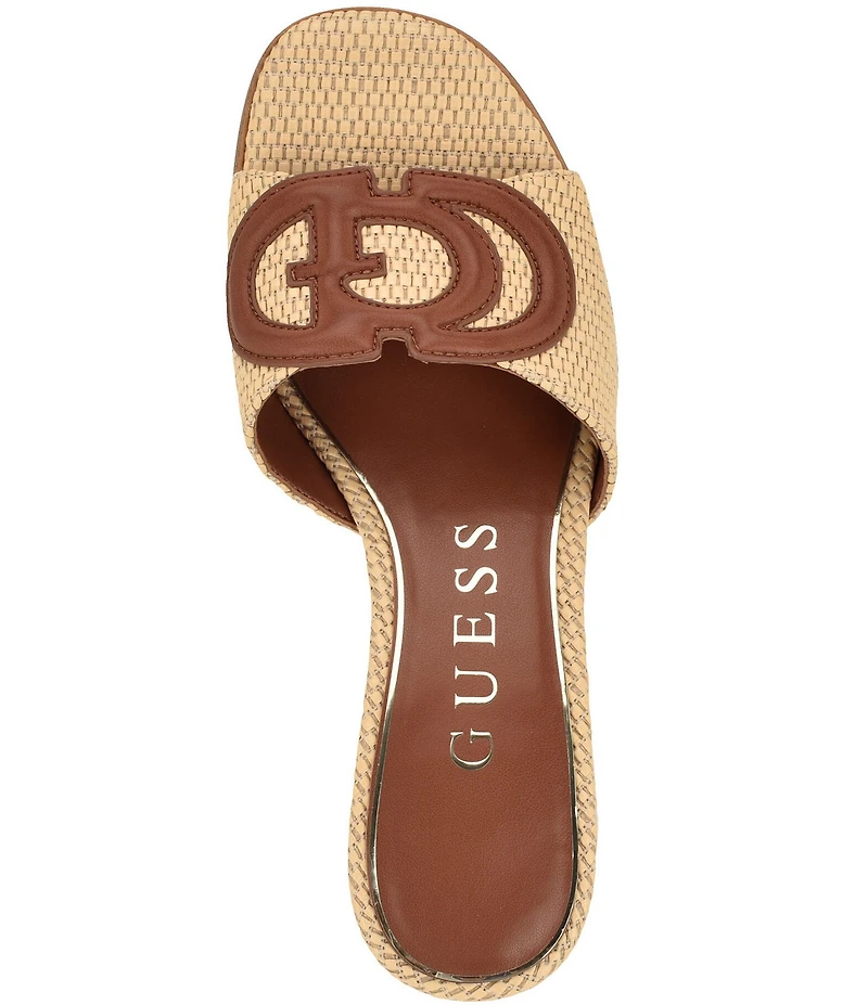 Guess Cerinna Raffia Logo Block Heel Slide Sandals
