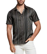 Guess Charm Mosaic Stripe Short Sleeve Woven Shirt