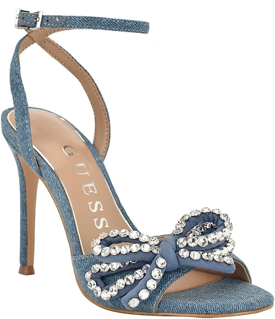 Guess Charmin 3 Denim Rhinestone Bow Dress Sandals