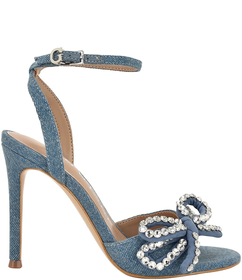 Guess Charmin 3 Denim Rhinestone Bow Dress Sandals
