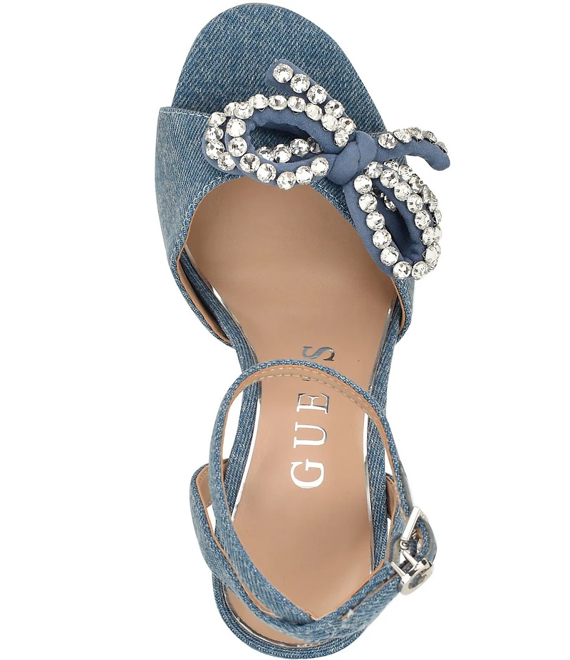 Guess Charmin 3 Denim Rhinestone Bow Dress Sandals