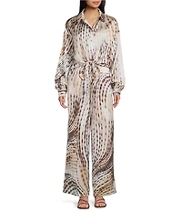 Guess Coordinating Satin Animal Print Long Sleeve Button Front Shirt