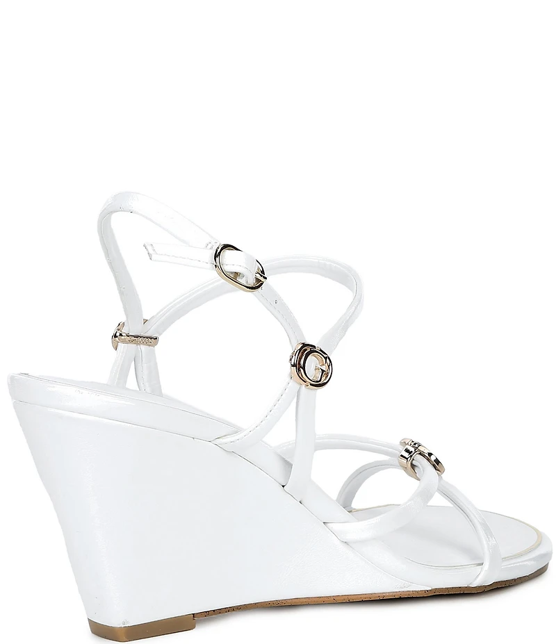 Guess Devve Patent Logo Hardware Wedge Dress Sandals