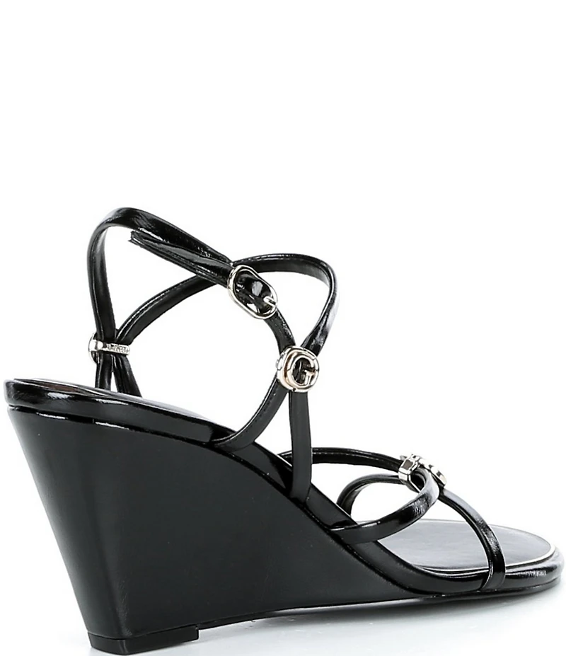 Guess Devve Patent Logo Hardware Wedge Dress Sandals