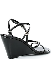 Guess Devve Patent Logo Hardware Wedge Dress Sandals