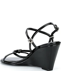 Guess Devve Patent Logo Hardware Wedge Dress Sandals