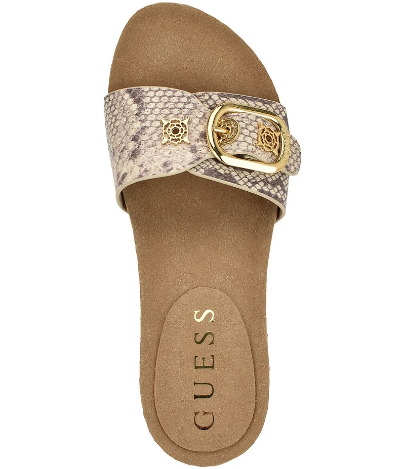 Guess Dexta Snake Print Buckled Slide Sandals