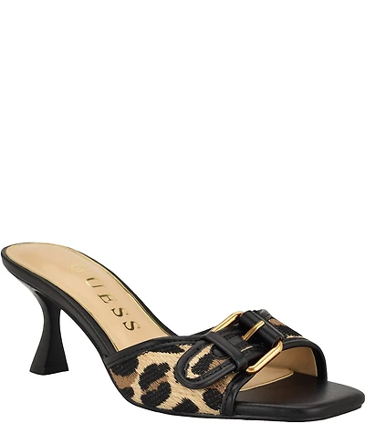 Guess Dista 2 Leopard Print Buckle Hardware Slide Sandals