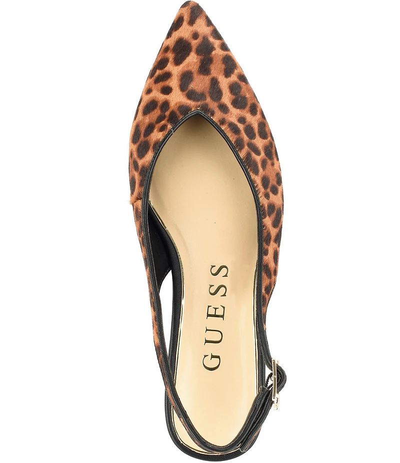 Guess Dorazio Leopard Print Calf Hair Slingback Flats