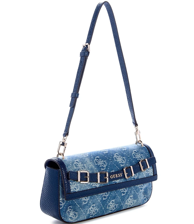 Guess Dovie Denim Jacquard Logo Flap Shoulder Bag