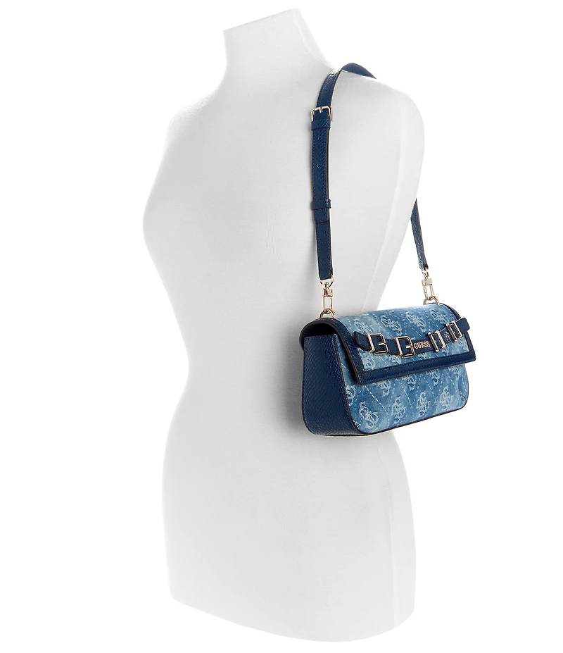 Guess Dovie Denim Jacquard Logo Flap Shoulder Bag