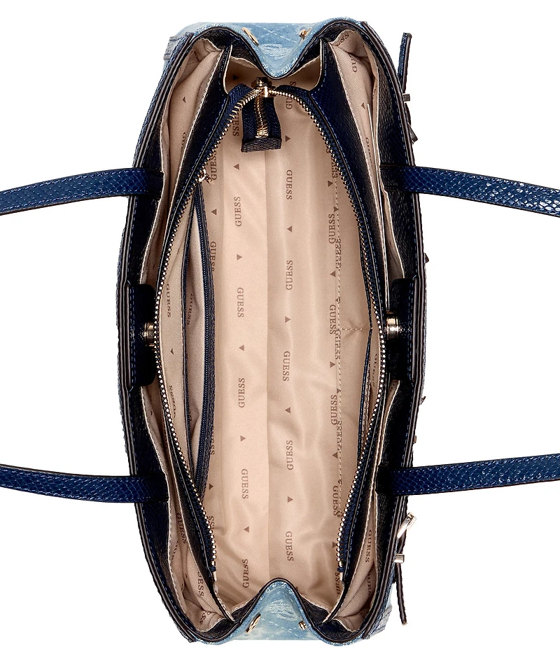 Guess Dovie Girlfriend Denim Jacquard Shoulder Satchel