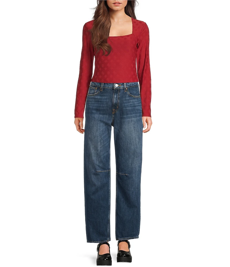 Guess Elleona Long Sleeve Stretch Jacquard Jersey Top