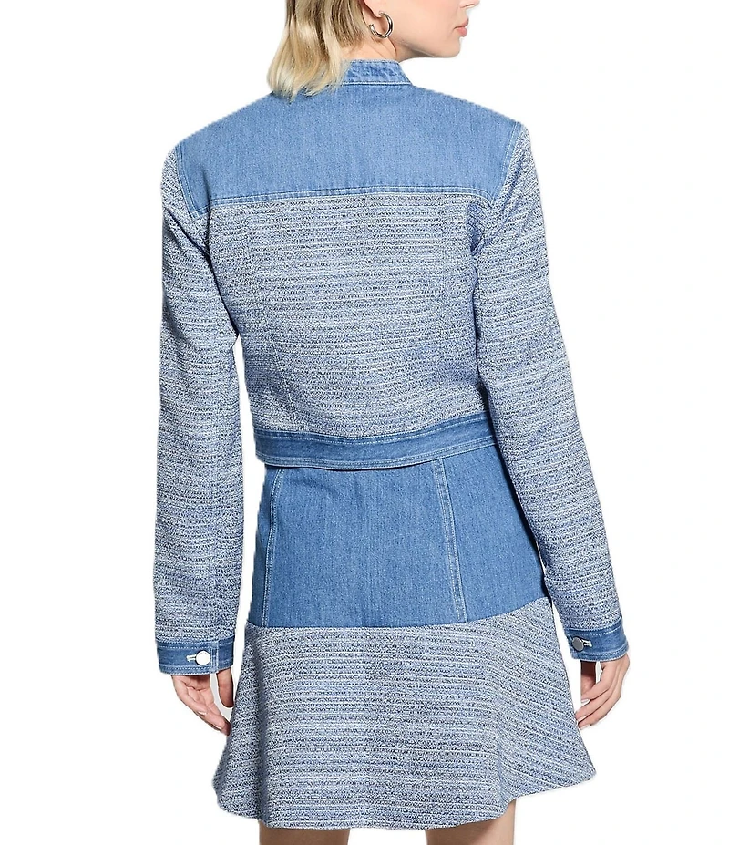 Guess Elsie Tweed Mix Cropped Coordinating Denim Jacket