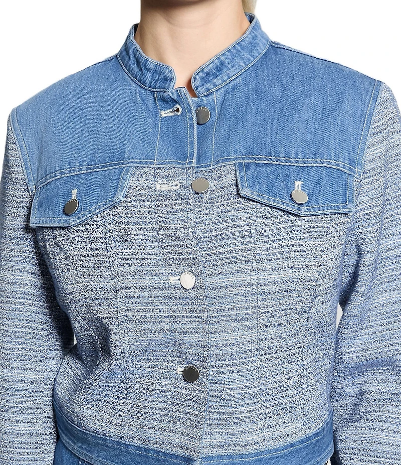 Guess Elsie Tweed Mix Cropped Coordinating Denim Jacket