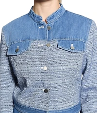 Guess Elsie Tweed Mix Cropped Coordinating Denim Jacket