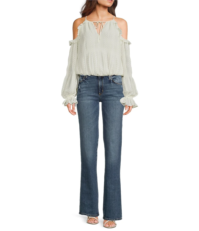 Guess Emilia Cold Shoulder Dotted Long Sleeve Chiffon Top