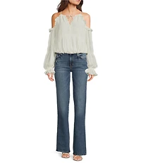 Guess Emilia Cold Shoulder Dotted Long Sleeve Chiffon Top